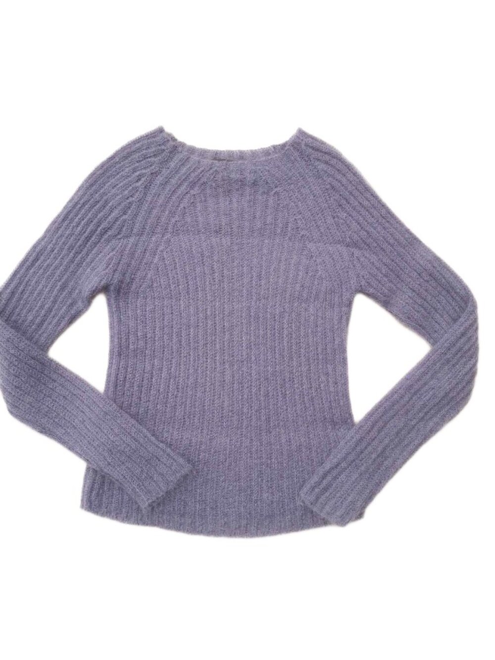 Banana Republic Mohair Wool Blend Lilac Grey Fuzzy Ribbed Cozy Sweater Size S